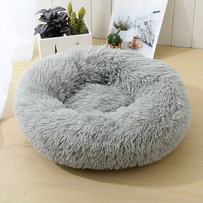 Long Plush Round Dog Bed Sleeping