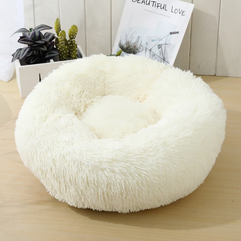 Long Plush Round Dog Bed Sleeping