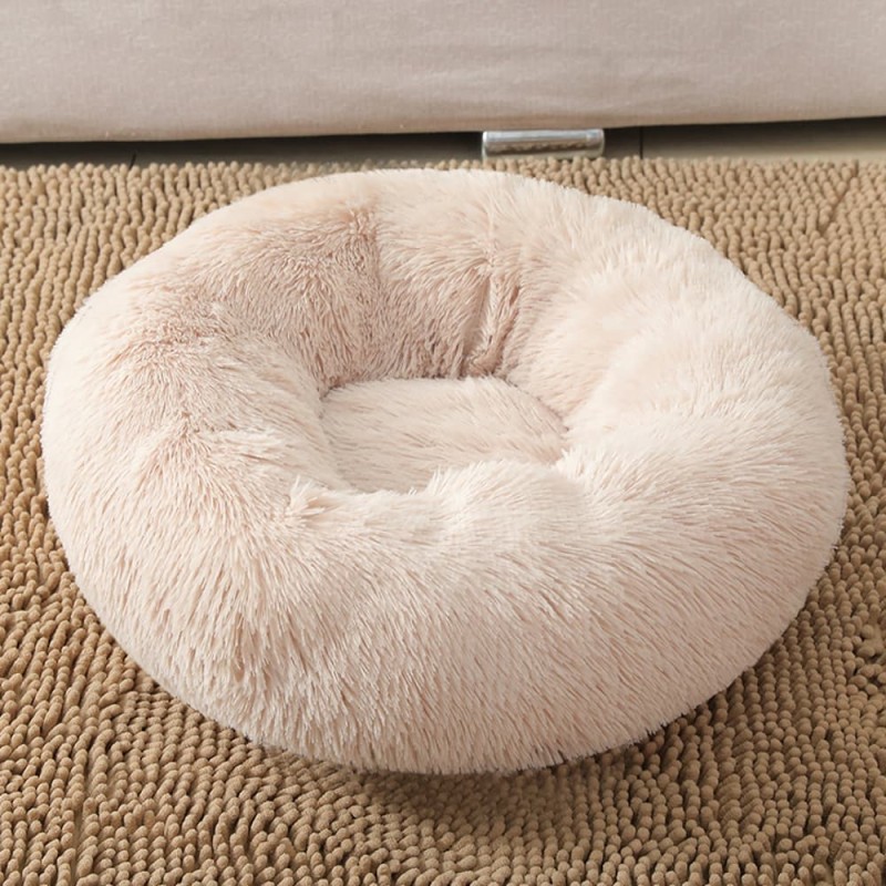 Long Plush Round Dog Bed Sleeping