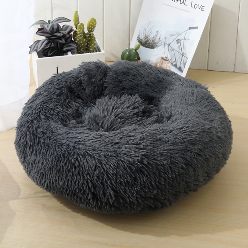 Long Plush Round Dog Bed Sleeping
