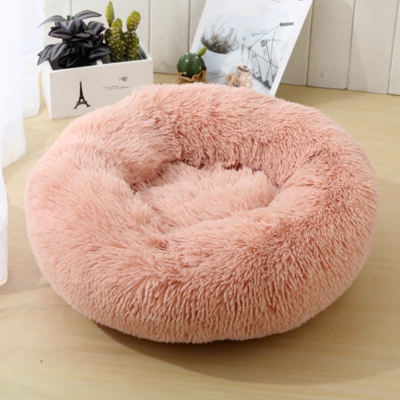 Long Plush Round Dog Bed Sleeping