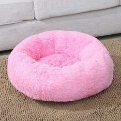 Long Plush Round Dog Bed Sleeping