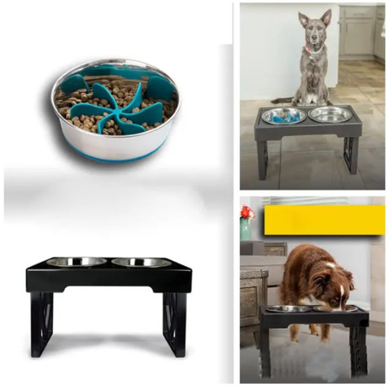 Elevated Dog Bowls Raised Steel Pawprint Feeder