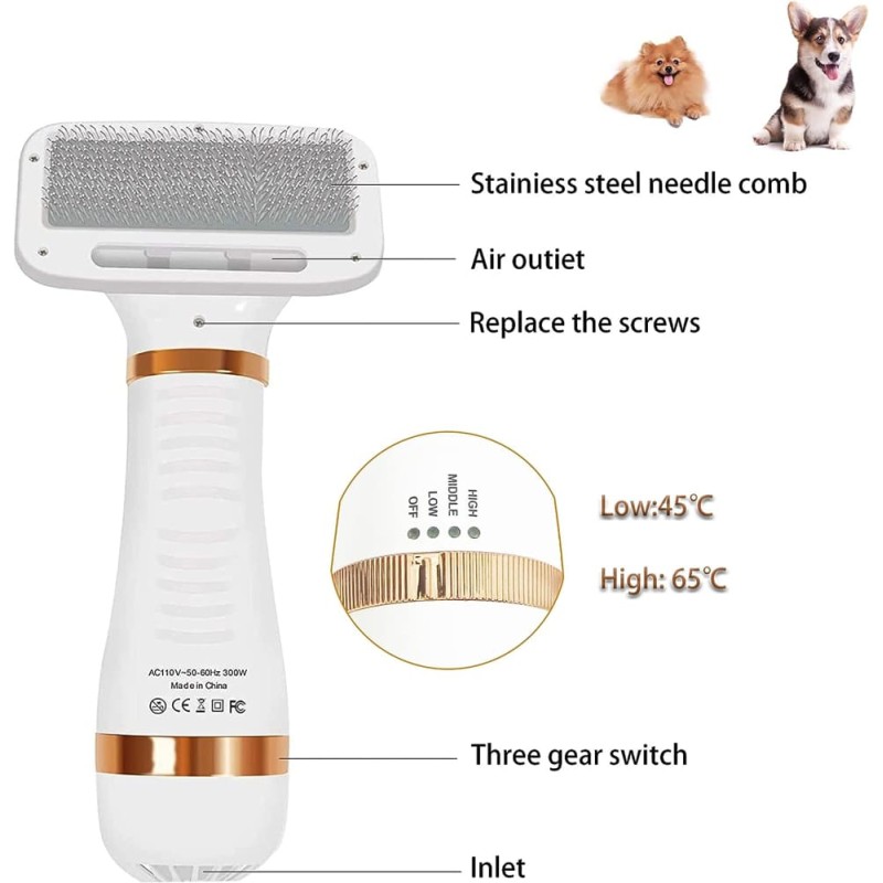 Two-in-one pet hair dryer comb