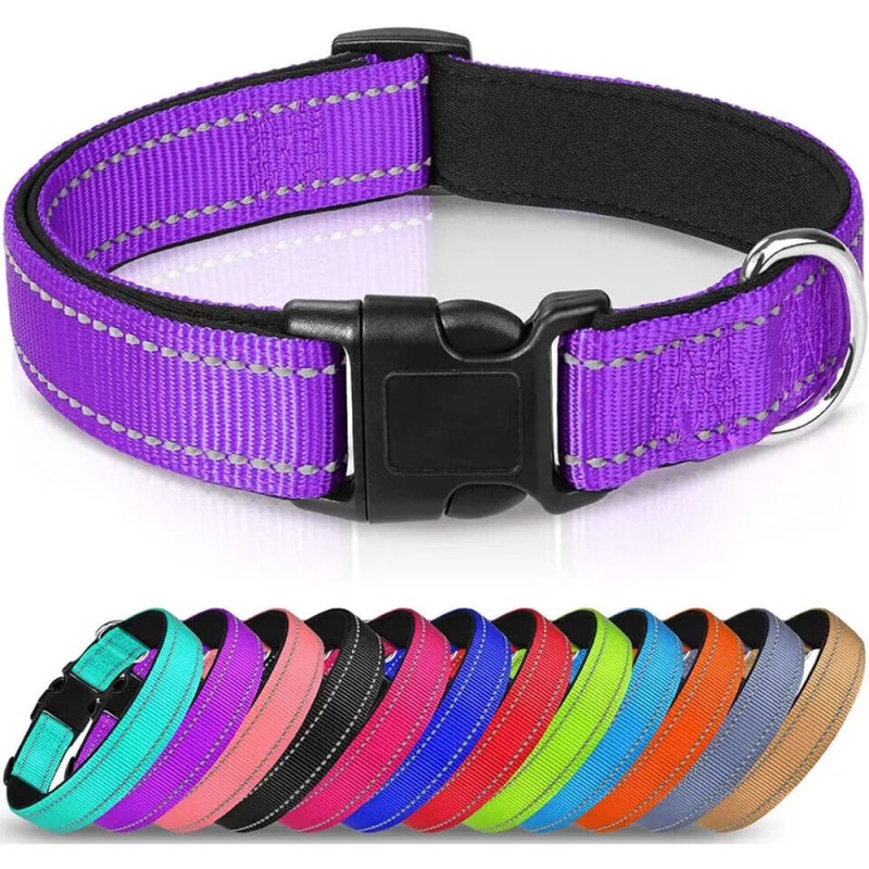 Reflective Neoprene Adjustable Padded Nylon Dog Collar