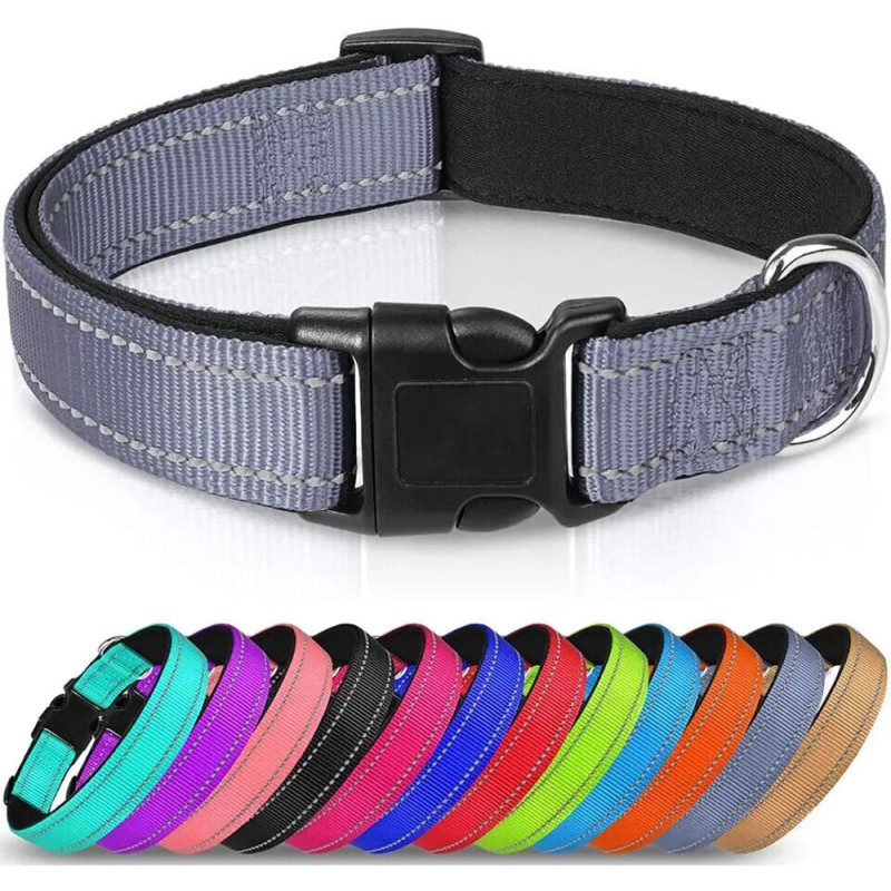 Reflective Neoprene Adjustable Padded Nylon Dog Collar