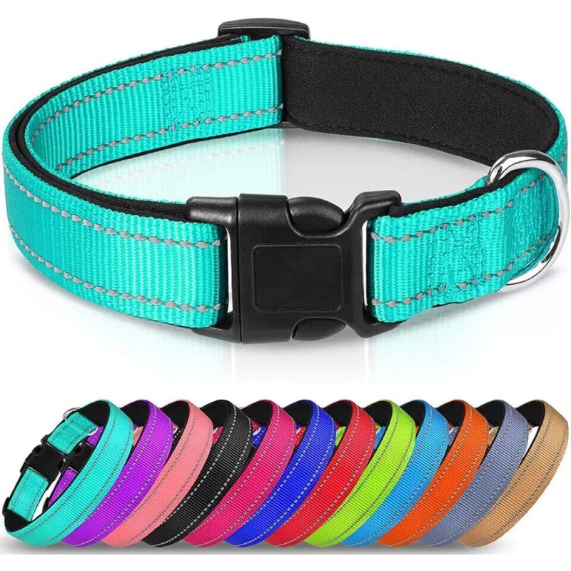 Reflective Neoprene Adjustable Padded Nylon Dog Collar
