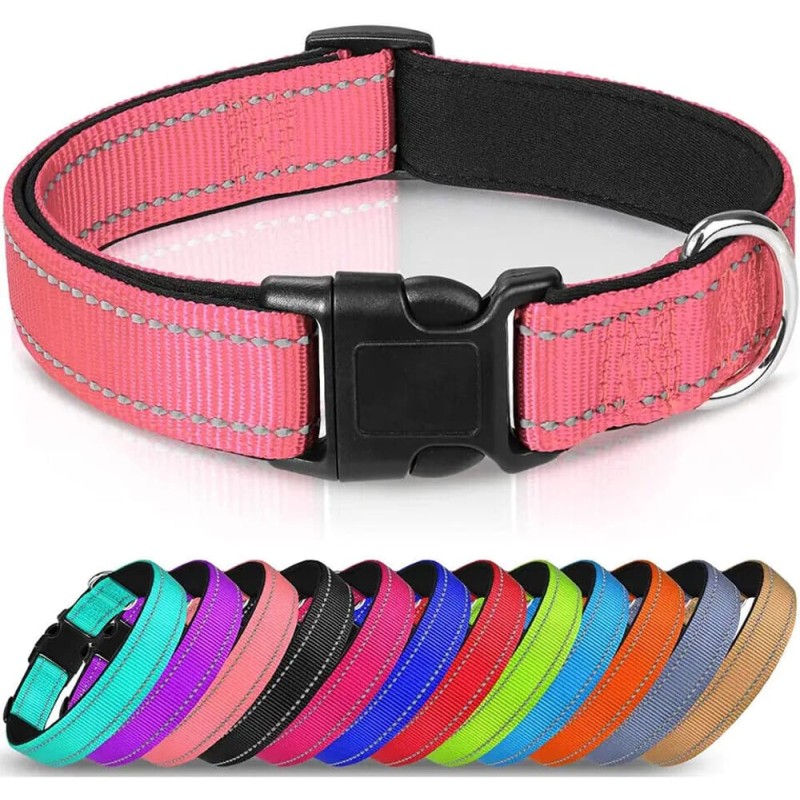 Reflective Neoprene Adjustable Padded Nylon Dog Collar
