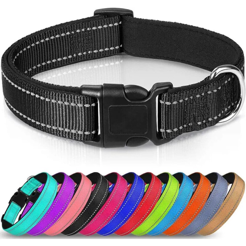 Reflective Neoprene Adjustable Padded Nylon Dog Collar