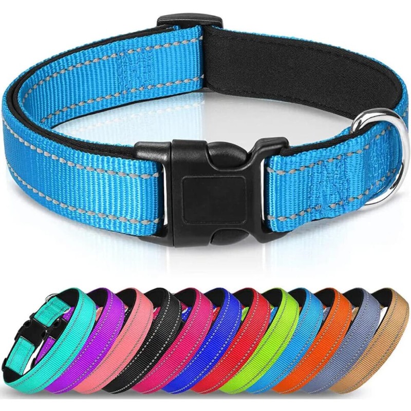 Reflective Neoprene Adjustable Padded Nylon Dog Collar