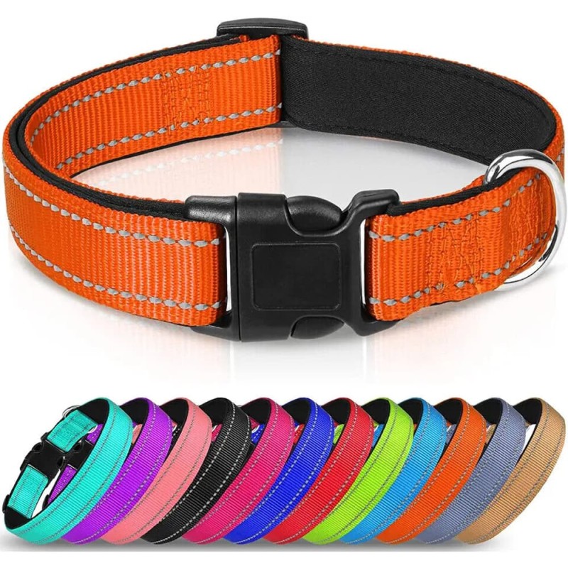 Reflective Neoprene Adjustable Padded Nylon Dog Collar