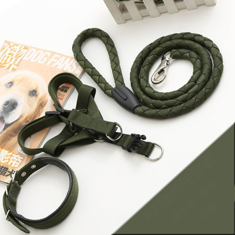 Hand-woven dog rope collar with chest straps
