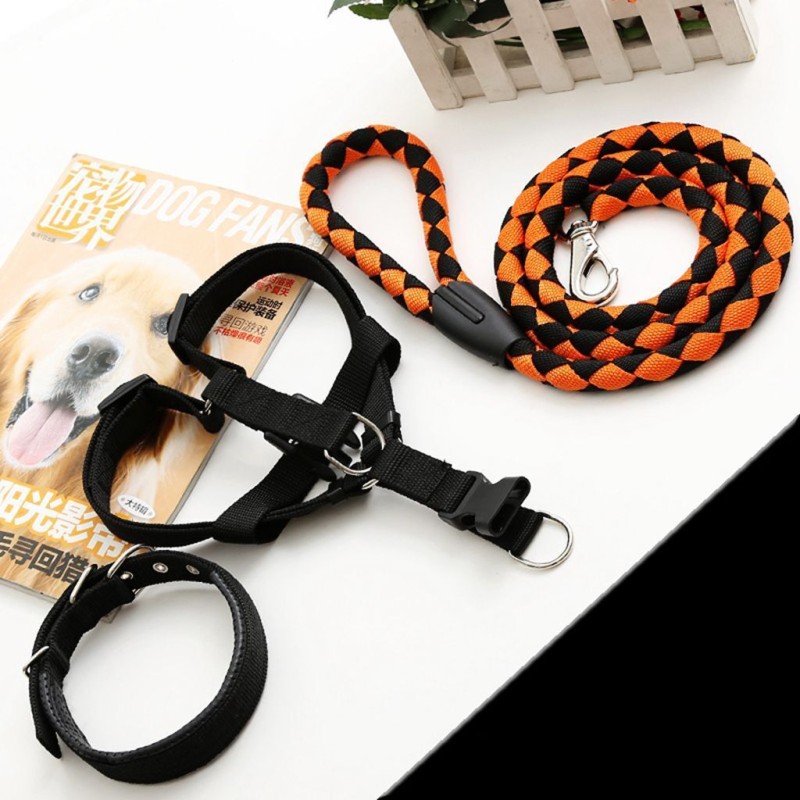 Hand-woven dog rope collar with chest straps