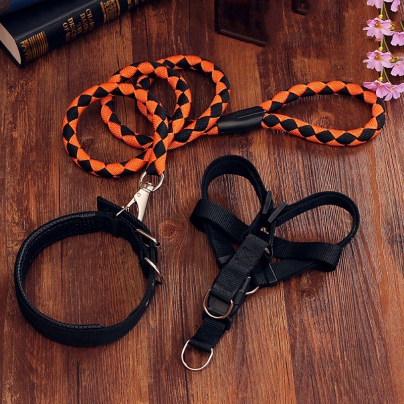 Hand-woven dog rope collar with chest straps