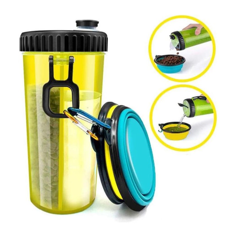 Eco-friendly plastic 2 in 1 pet food water bottle for dog travel