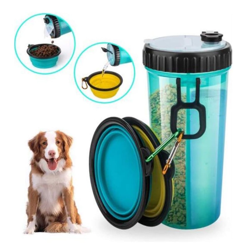 Eco-friendly plastic 2 in 1 pet food water bottle for dog travel