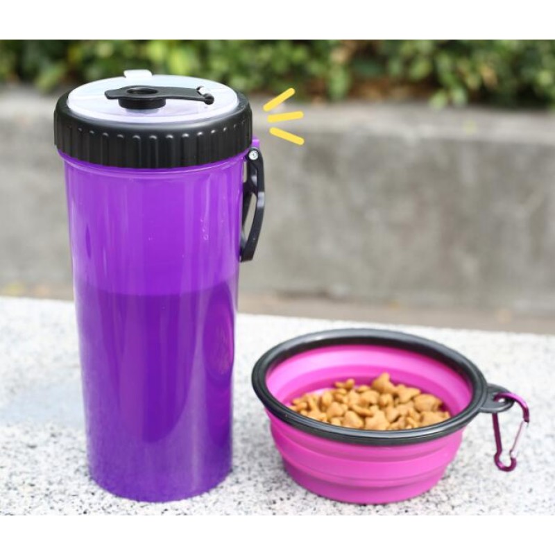 Eco-friendly plastic 2 in 1 pet food water bottle for dog travel